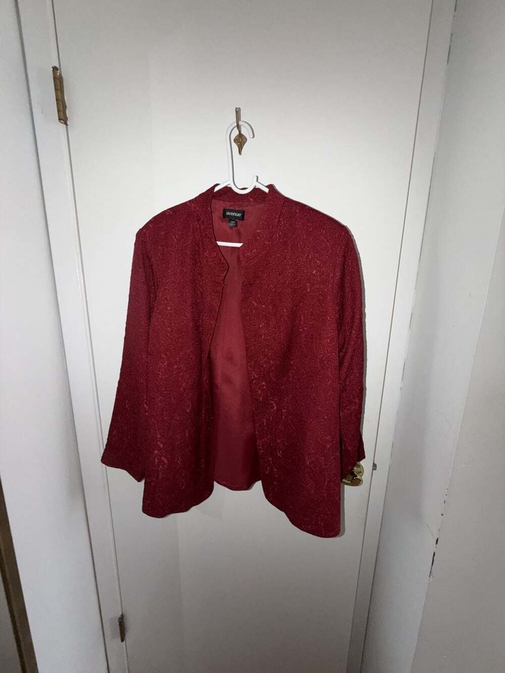 Avenue Red Floral Jacquard Open Front Blazer Jacket Women's Size 18/20
